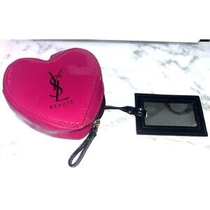 NWOT Yves Saint Laurent YSL Pink Beauty Heart Shaped Makeup Bag W/Mirror